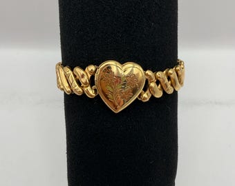 1940s Locket Sweetheart Expansion Bracelet M Signed Vintage Gold