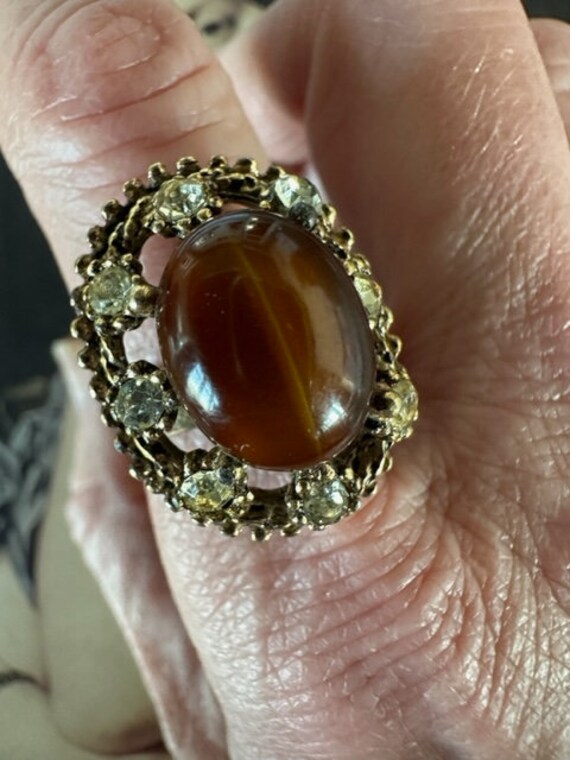 1990s Tiger Eye Statement Ring Adjustable Size 7 … - image 7