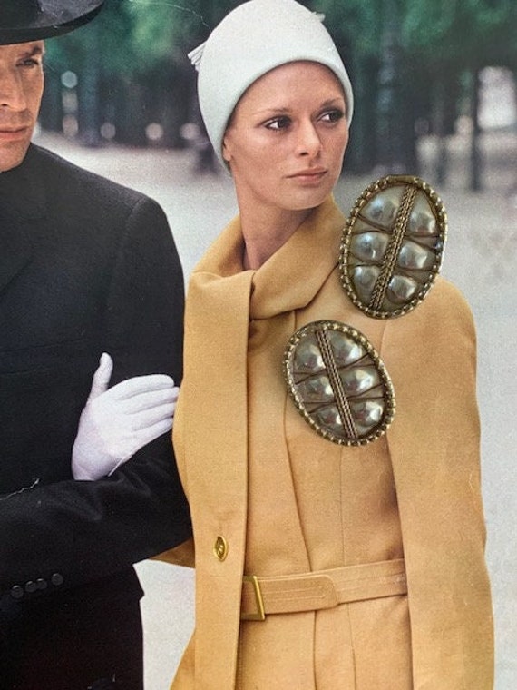 Mixed Metal Brutalist Style Clip on Earrings, Brass a… Gem