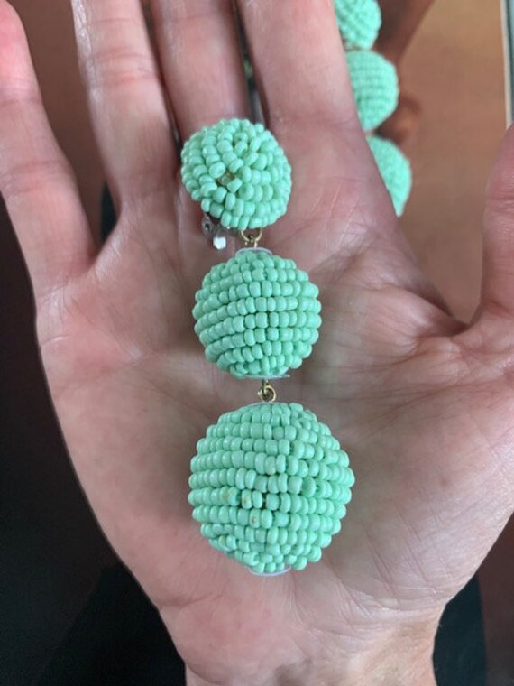 1960s Large Dangle Ball Seed Bead Earrings, Twiggy Ea… Gem