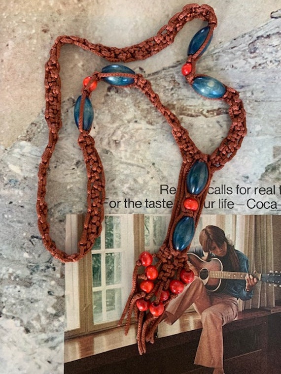 1970s Macrame With Wooden Beads Necklace, Macrame… - image 2