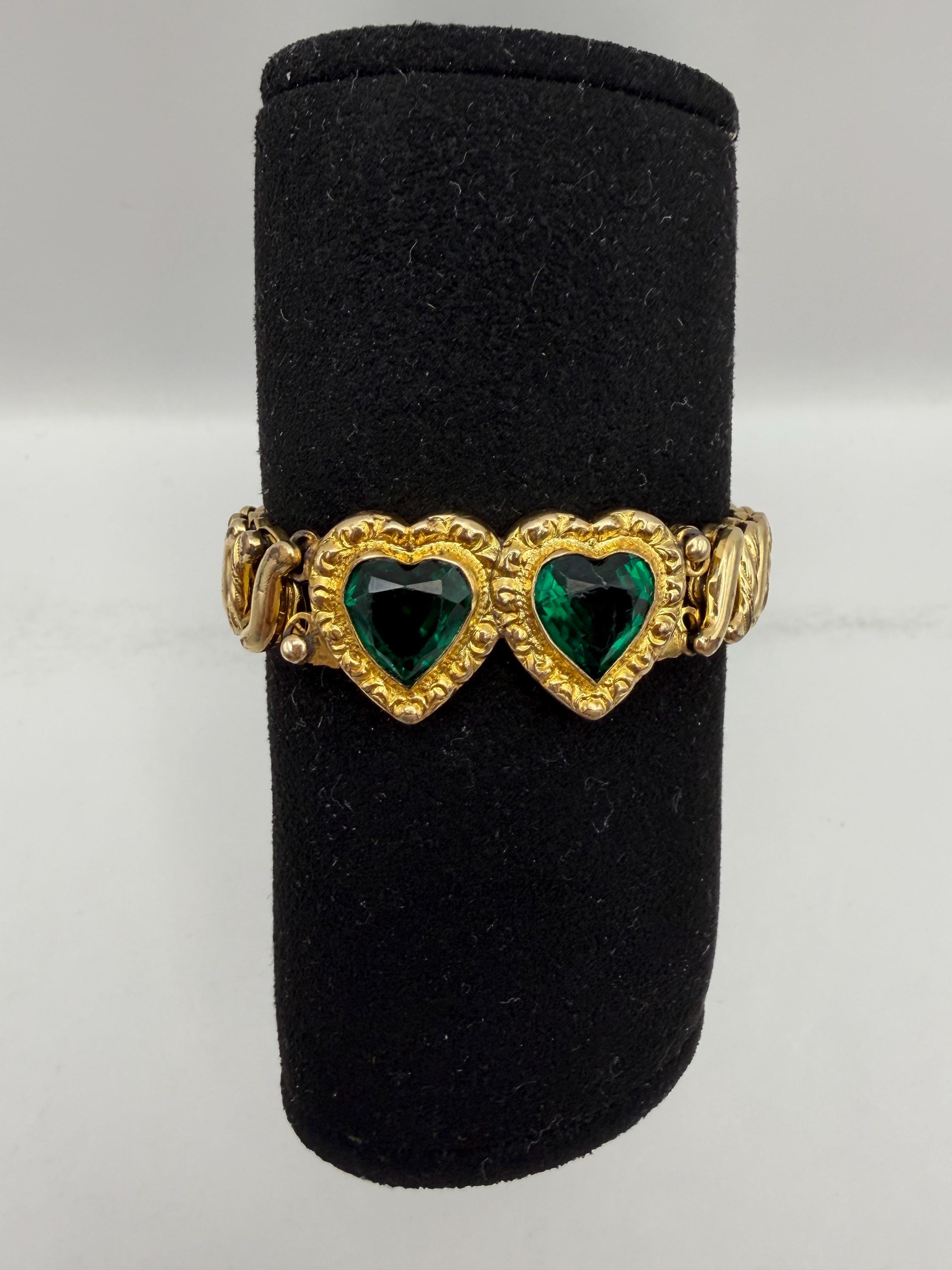 1940s Double Green Sweetheart Expansion Bracelet Carmen DFB Signed
