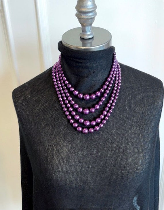 50s  Purple 4-Strand Beaded Necklace, 50s Beaded … - image 10