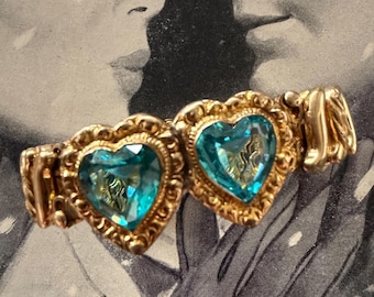 Vintage 1940 /sweetheart Bacelet Forget Me Not Gold Tone