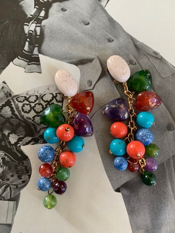 Dangle Drop Splatter Bead Earrings, 60s Earrings,… - image 6