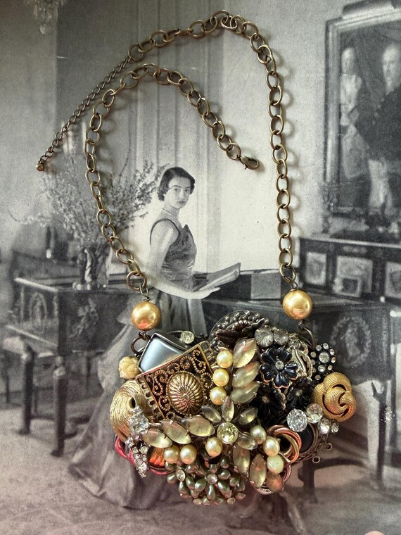 1950s Assemblage Statement Necklace Chunky Repurp… - image 2