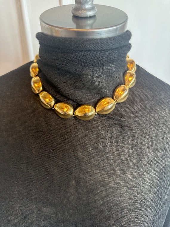 Vintage 1980s Anne Klein Shell Necklace - Shiny Gold Tone