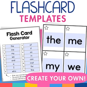 Flashcard Template, Flashcard Printable, Flashcards for Kids, Flashcards Template, Flash Card Generator, Kindergarten Sight Words