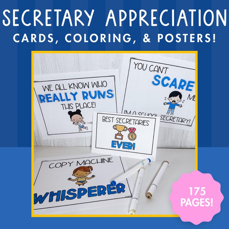 Secretary Appreciation Posters, Cards, Coloring Pages (PDF) - Etsy