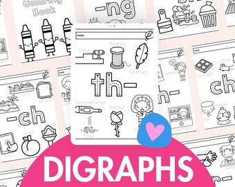 Digraphs Coloring Pages, Phonics Learning (Digital Download)