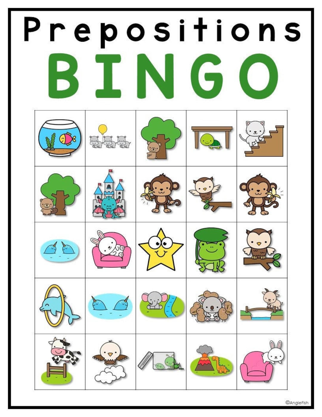 Prepositions Bingo Printable Bingo Cards Bingo Game Etsy