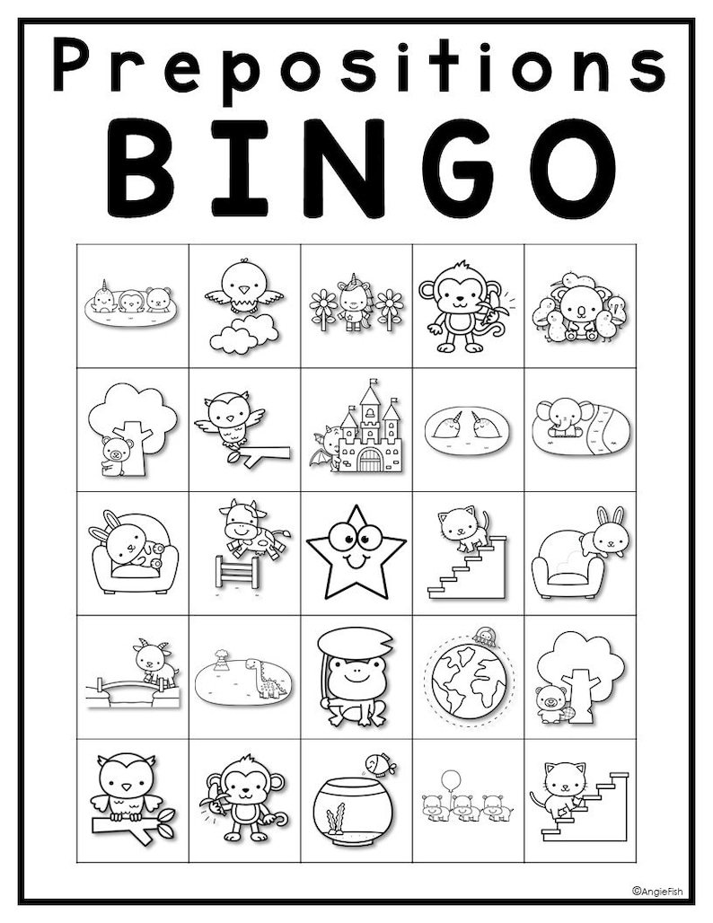 Prepositions Bingo Printable Bingo Cards Bingo Game Download Bingo