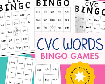 CVC Words Bingo, CVC Bingo, Printable Bingo Cards, Bingo Game Download ...