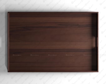 Wood Tray for Ottoman | Handmade Teak Serving Tray | Farmhouse Rustic Coffee Table Decor | Walnut Finish