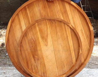 Handmade Teak Wood Ottoman Tray, Oversized Serving Tray, Farmhouse Decor