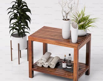 Handmade Teak Wood Shower Seat (21" W) – Waterproof for Spa & Deck | Design 3