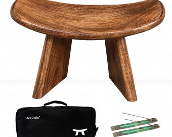 Wooden Kneeling Meditation Stool | Folding Meditation Bench | Mindfulness Practice Furniture | Mango Wood With Bag and Incense stick Holder
