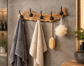 Live Edge Wooden Wall Hooks | Rustic Bathroom Towel & Coat Hooks (Set of 2)