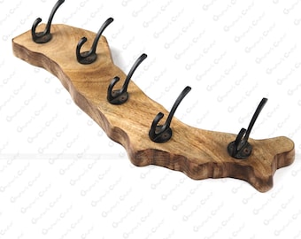 Live Edge Wood Wall Hooks | Set of 2, Rustic Entryway Organizer