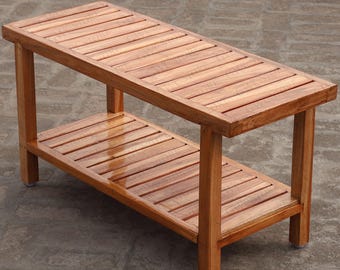 Handgemaakte teak- en mangohouten douchebank – bad- en spakruk (36 x 14 x 18 inch)