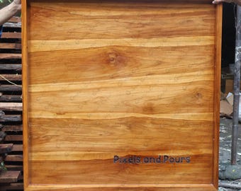 Handmade Teak Wood Ottoman Tray: Oversized Square Serving Tray, Farmhouse Decor