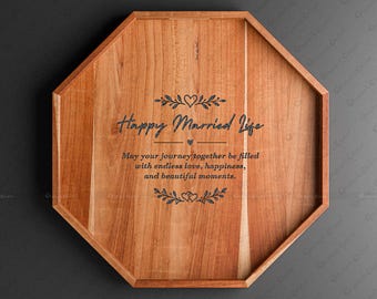 Personalized Teak Wood Octagonal Serving Tray | Wedding Groom Gift, Engraved Keepsake