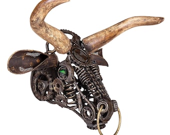 Wrought Iron Longhorn Skull Wall Art: Rustic Western Decor