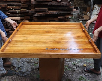 Handmade Teak Wood Ottoman Tray, Oversized Serving Tray, Farmhouse Decor