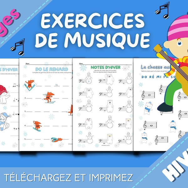 Music exercises- WINTER - Music theory - 17 pages - printable - Music lessons - Music activities - Music education - Music