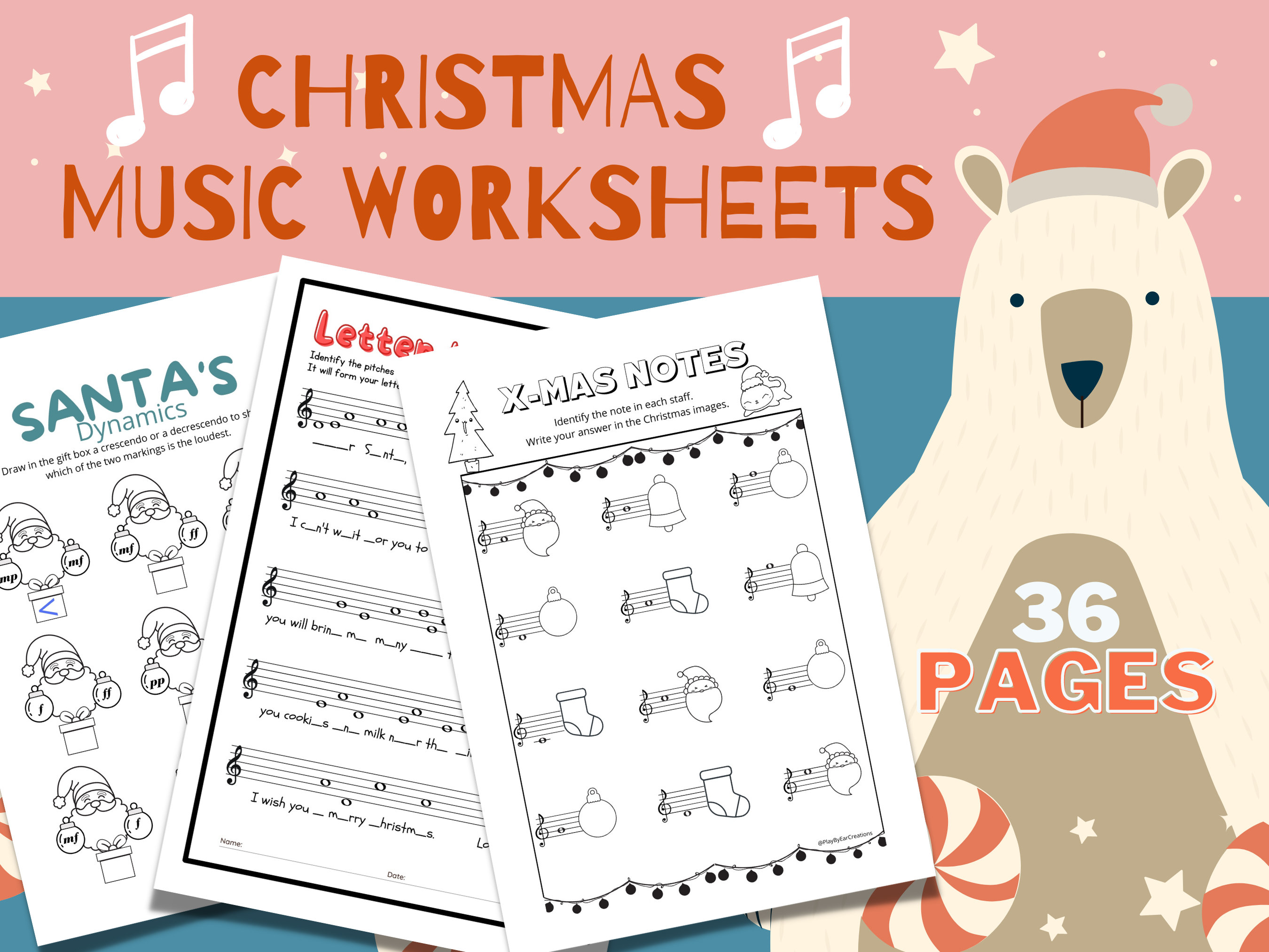 christmas music worksheets - printable - instant download - music