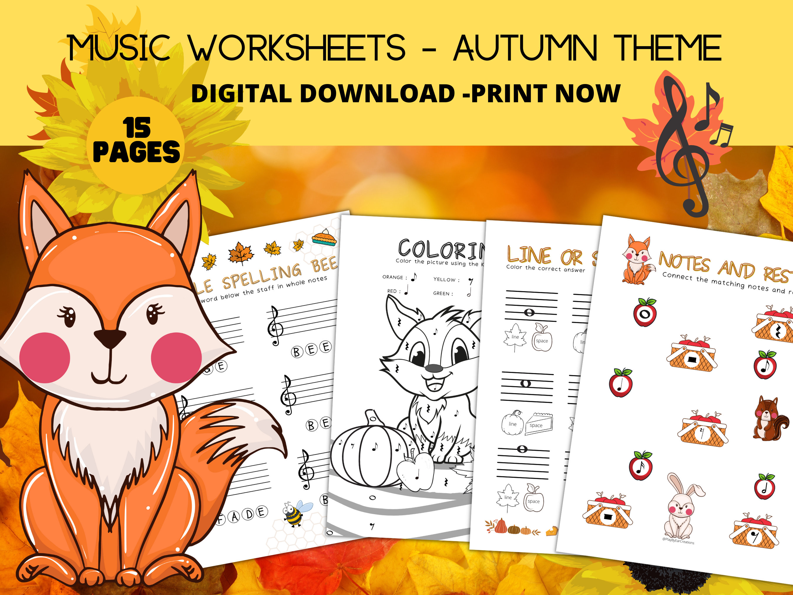 Autumn\fall MUSIC WORKSHEETS - 15 Pages - Music Lessons - Piano ...