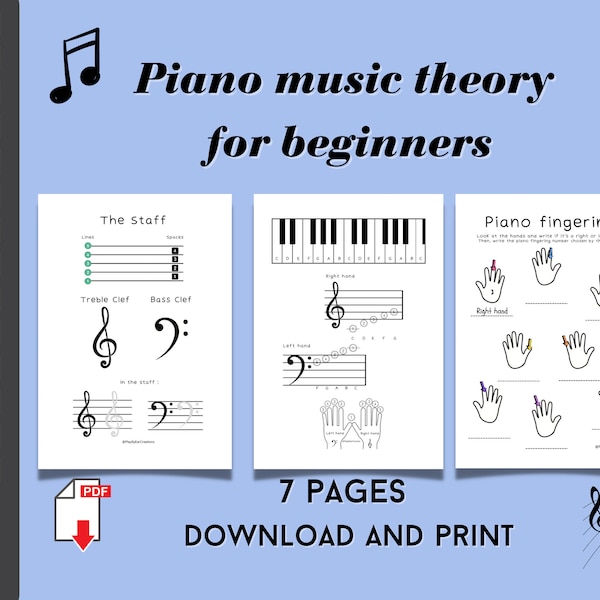 PIANO BASICS - Music Theory for beginners - Music lessons - Printable - Music Worksheets - Learn piano - Music Teacher - Music Student