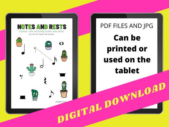 printable music worksheet notes and rests fun cactus etsy