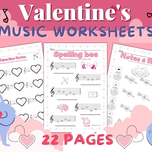 Valentine&#39;s MUSIC WORKSHEETS - Music Theory - Music Teacher - Printable - Music Lessons - EDUCATION - Music Learning - Kids learning