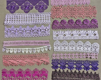 20pc Purple lace from Istanbul, Turkiye; perfect for Junk Journals, Card Making, Collage, Mixed Media, Slow Stitch, Crazy Quilts