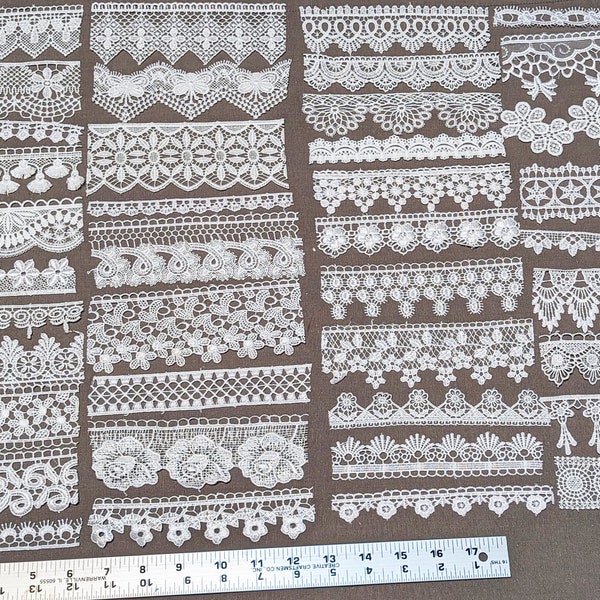 NEW 40pc white(set 3&4) lace from Istanbul, Turkiye; perfect for Junk Journals, Card Making, Collage, Mixed Media, slow stitch, crazy quilts