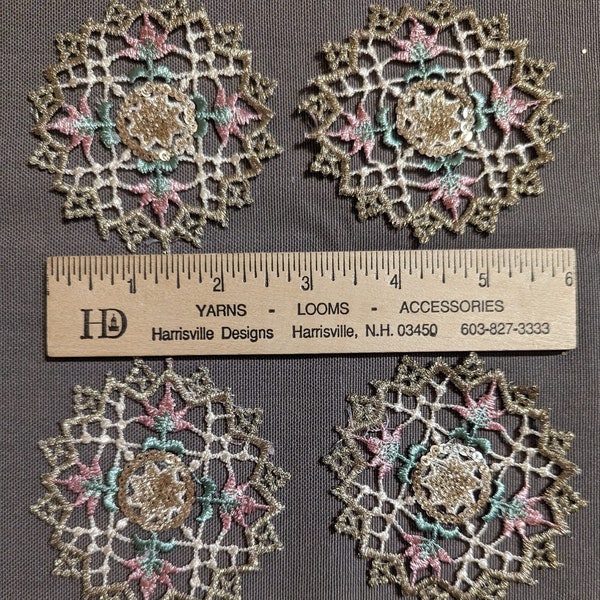 4pc Intricate circular lace rounds from Istanbul, Turkiye; perfect craft assort for Junk Journal, Card Making, Collage, Media, Slow Stitch!