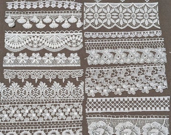 NEW 20pc white (set 3) lace from Istanbul, Turkiye; perfect for Junk Journals, Card Making, Collage, Mixed Media, slow stitch, crazy quilts