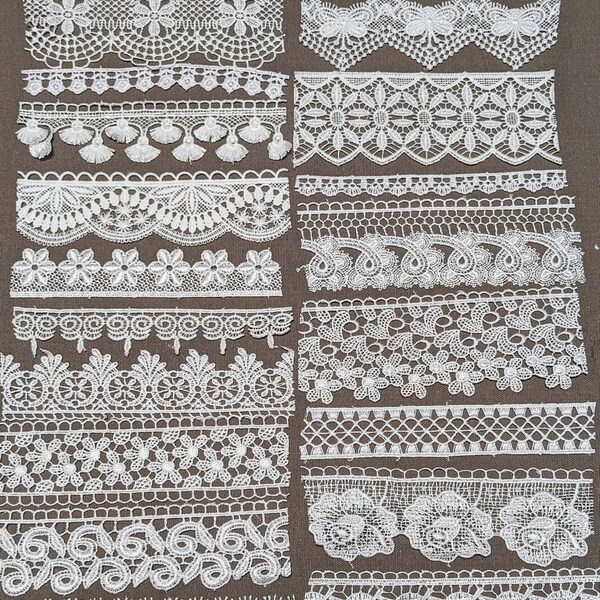 NEW 20pc white (set 3) lace from Istanbul, Turkiye; perfect for Junk Journals, Card Making, Collage, Mixed Media, slow stitch, crazy quilts