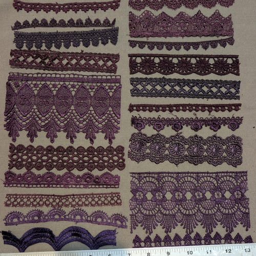 20pc Dark Purple lace from Istanbul, Turkiye; perfect for Junk Journals, Card Making, Collage, Mixed Media, Crazy Quilts, Textile arts