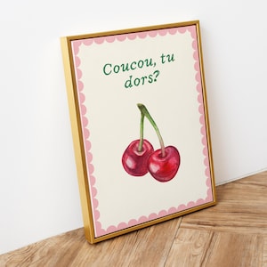 Póster con cita de Cherry Coucou Tu Dors - Impresión digital de pared con arte de collage original - Descarga imprimible de diseño gráfico estético - Decoración de dormitorio