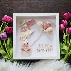 3D picture frames for baby rooms, nurseries, and children&#39;s rooms. Crocheted bunny, deer, and lamb for boys or girls. Gift ideas for new baby.