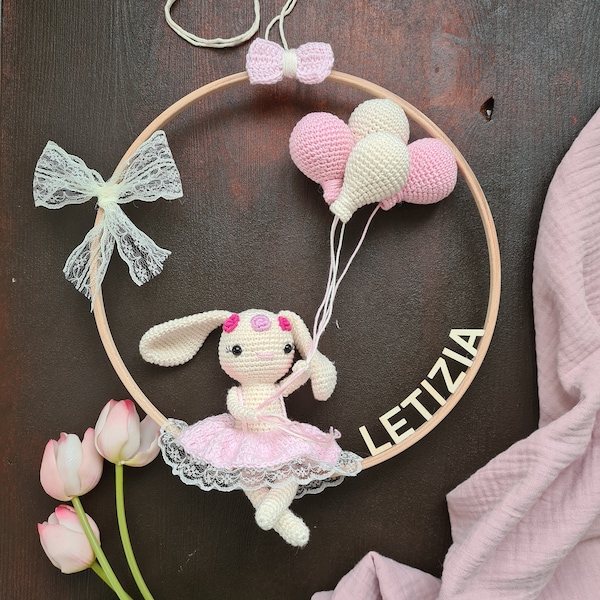 Traumfänger mit Namen,Gehäkeltes Hase,Reh Baby Zimmer Tür deco, Wand deco, Türkranz,Namenschild, Namensring,Personalierte Geschenkideen