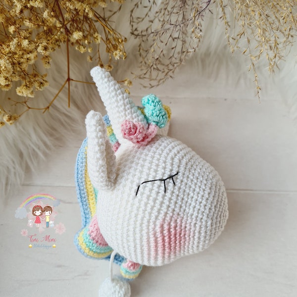 Doublure licorne crochetée, boîte à musique, fait main, cadeau pour enfants