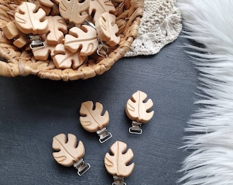 Holz Schnullerkette clips, ahorn holz clips, Holzclips mit Lasergravur, basteln, clips, Kinderwagenkette clips, Blatt clips, Natur clips.