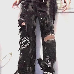 Custom Distressed Patchwork Aesthetic Jeans