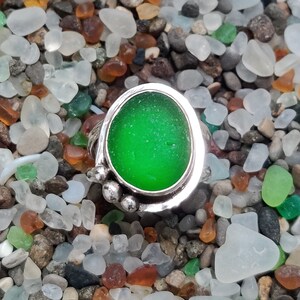 Medium Green Accented Beach Glass Ring