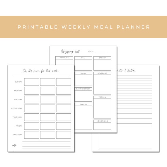 Meal Planner Printable Weekly Meal Plan Templates Shopping - Etsy