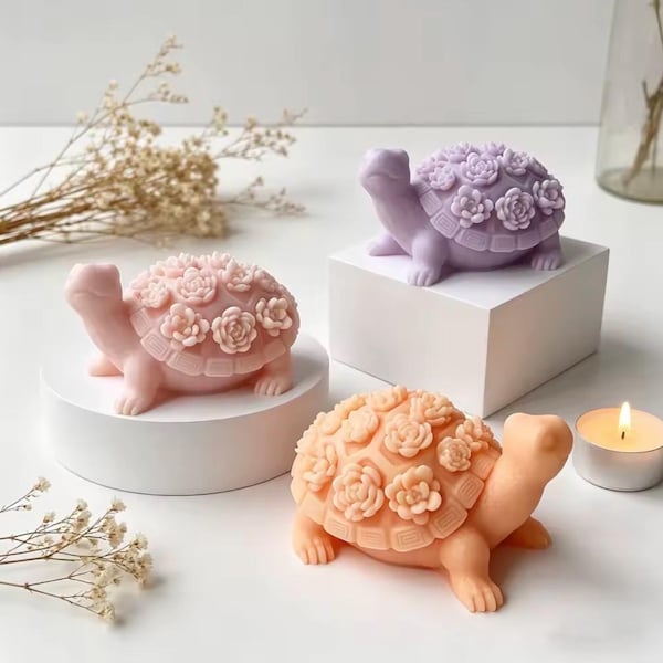 Floral Turtle Silicone Mold | Rose Succulent Shell Candle, Soap, Resin Crafting Tool