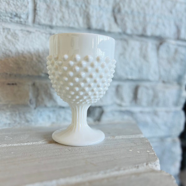 Milk Glass Hobnail 8 oz. Wine Water Stemmed Goblet 6" Tall